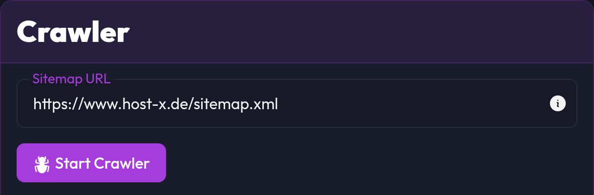 The crawler form with the sitemap URL and the Start Crawler button