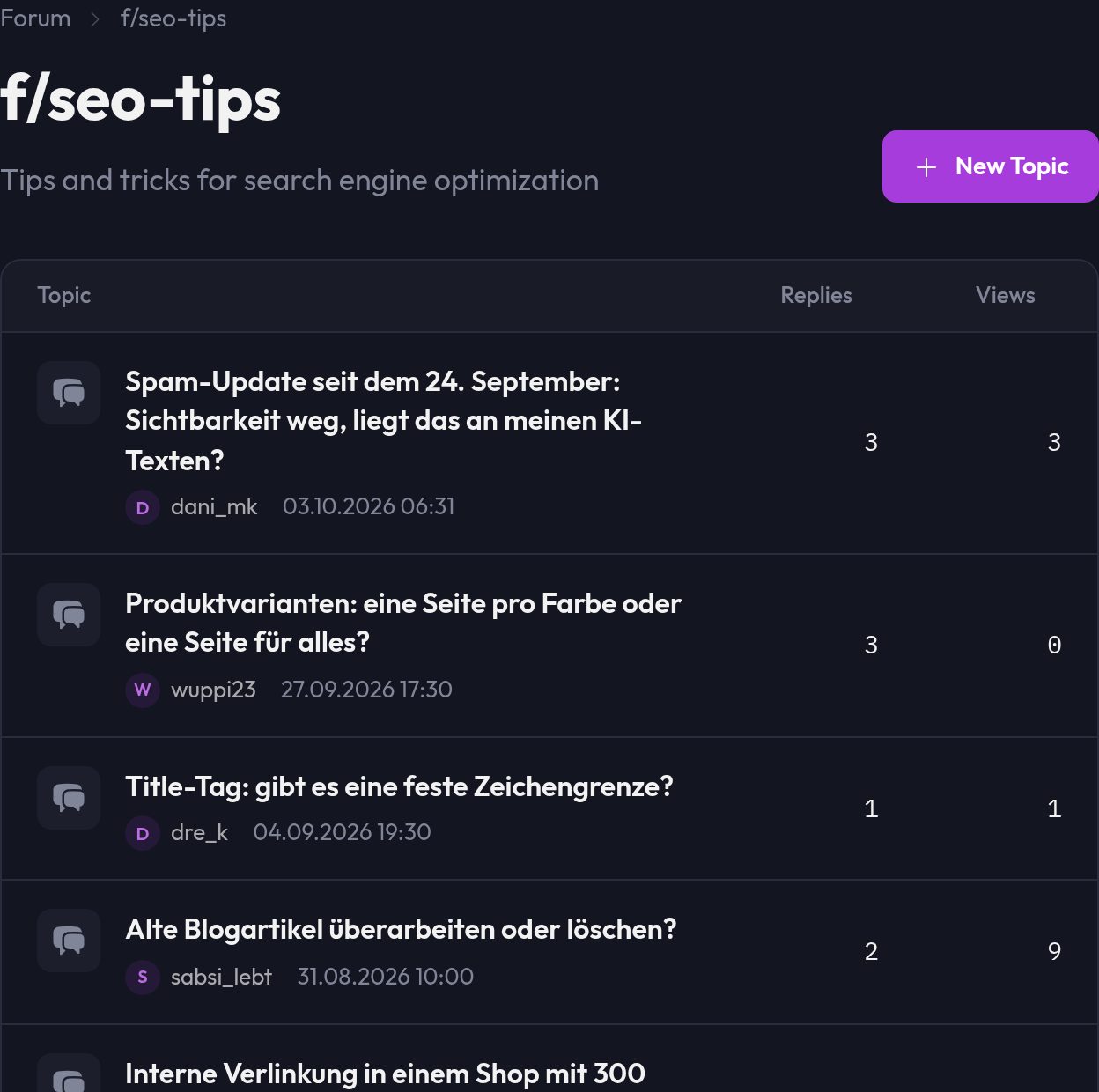 A category with the topic list and the New topic button