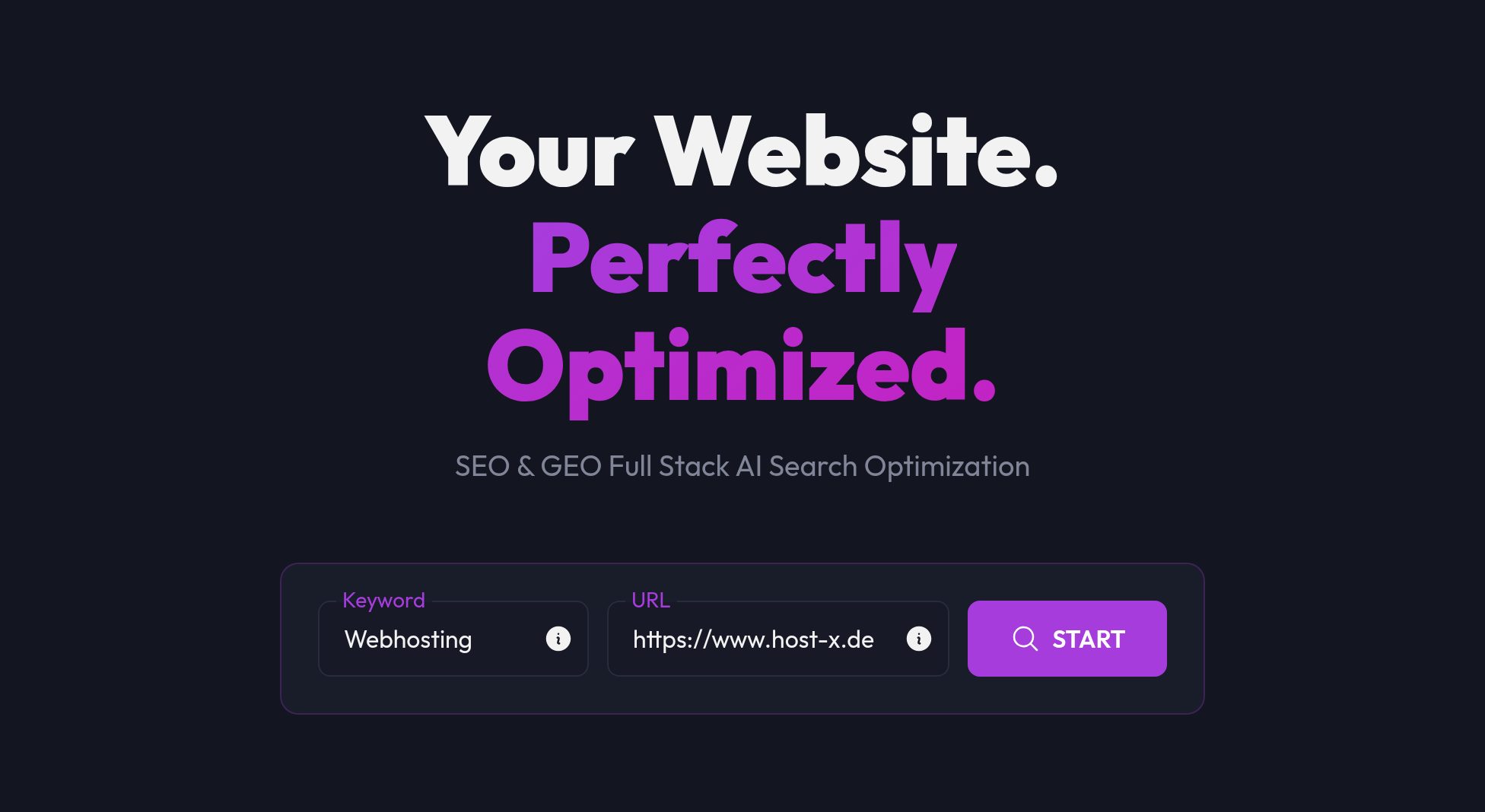 The Page Audit input with keyword, URL and the START button