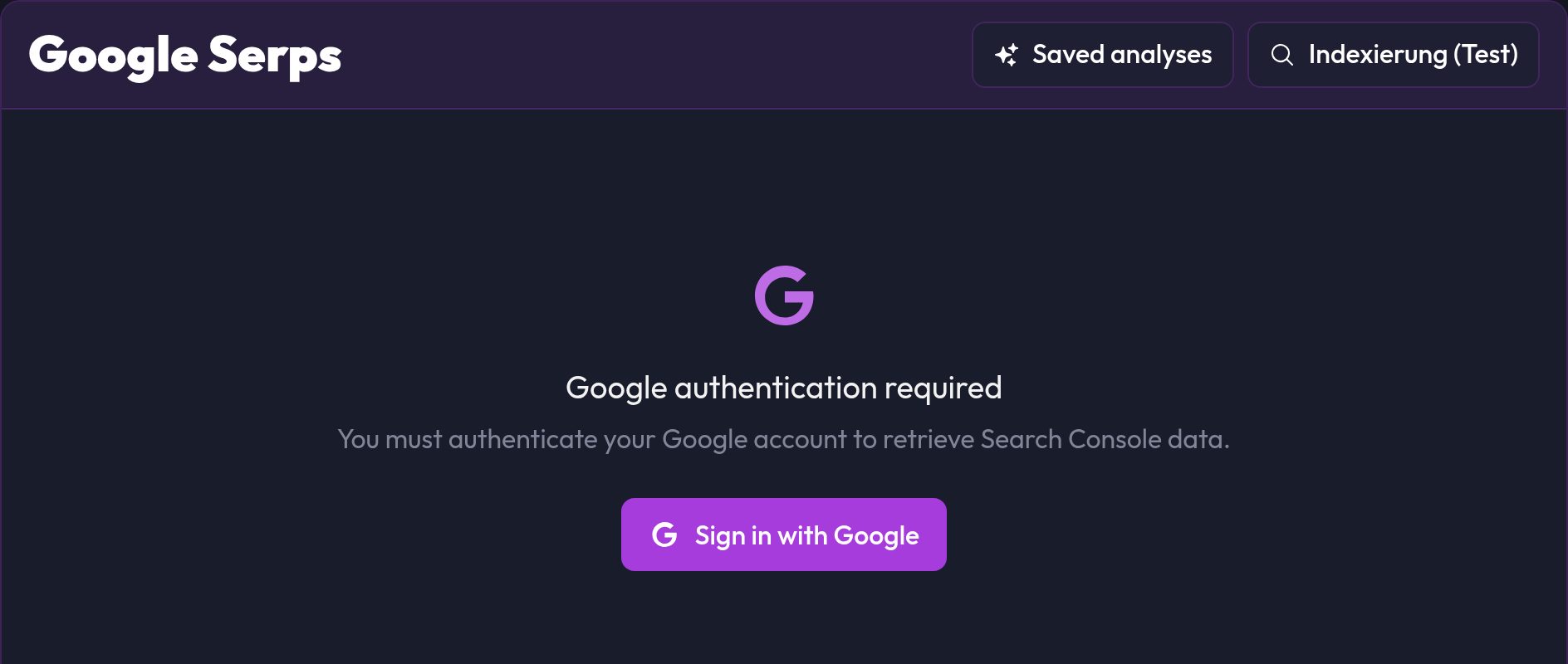 The SERPs page before connecting to Google with the Sign in with Google button