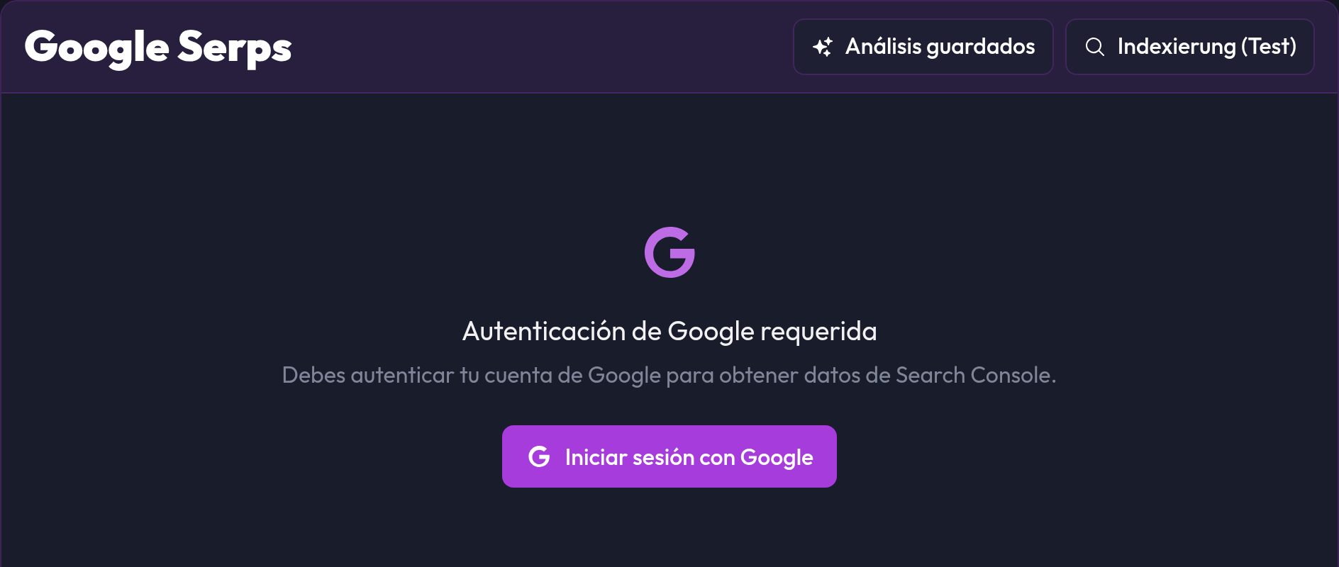 La página SERPs antes de conectar con Google, con el botón Iniciar sesión con Google