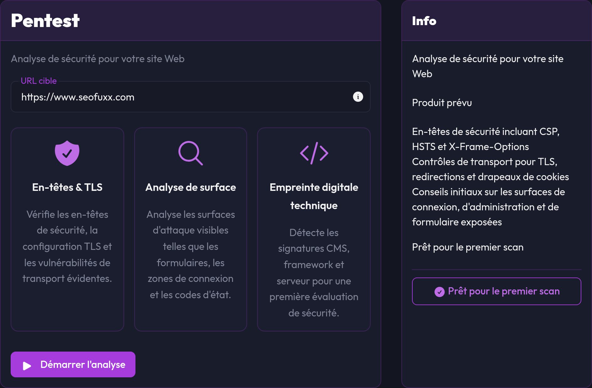 Le formulaire avec l'URL cible et le bouton Démarrer la numérisation