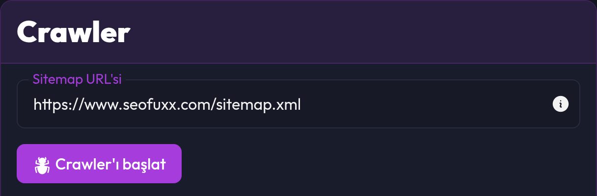 Sitemap URL'si ve Crawler'ı başlat düğmesinin bulunduğu crawler formu